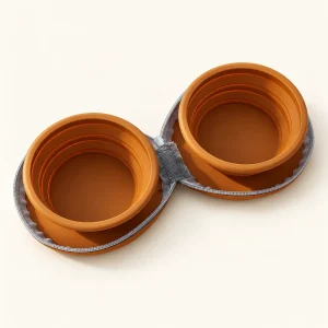 Collapsible Double Travel Bowl – Brown – product view