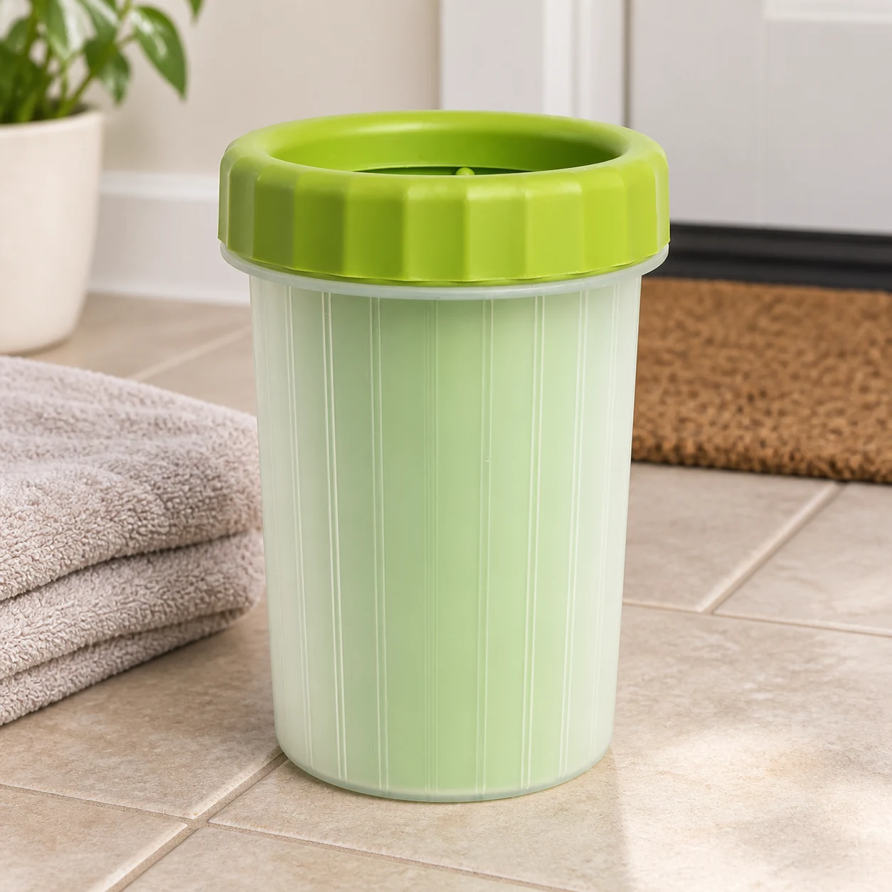 Manual Dog Paw Cleaner Cup – Green, Small – lifestyle view