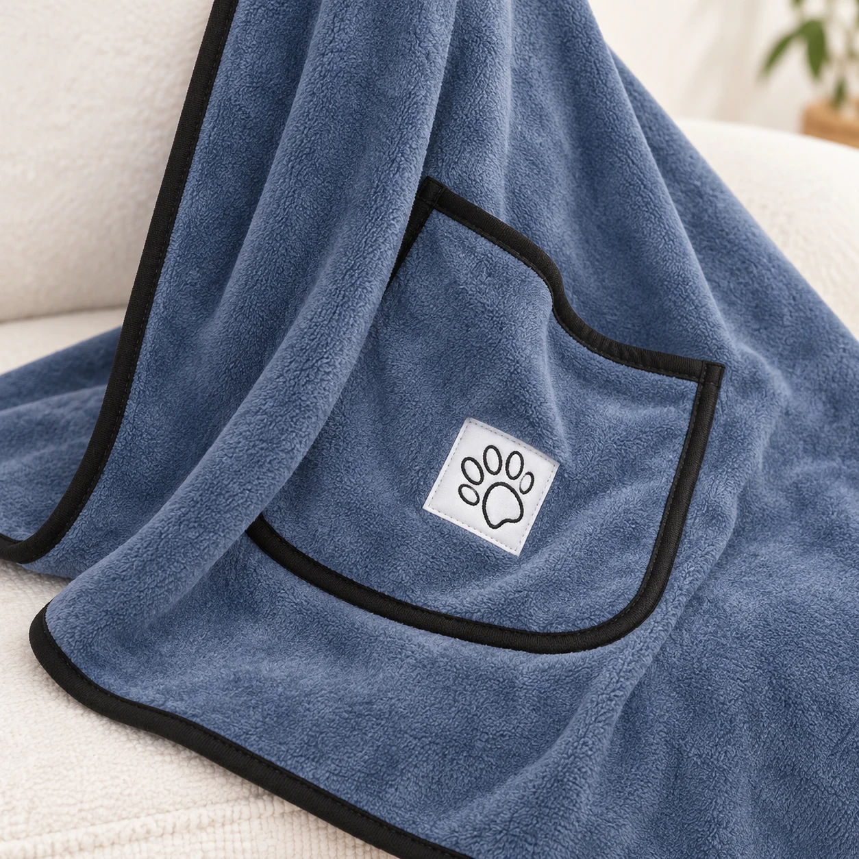 Pet Drying Towel with Hand Pockets – 100 × 50 cm – detail view