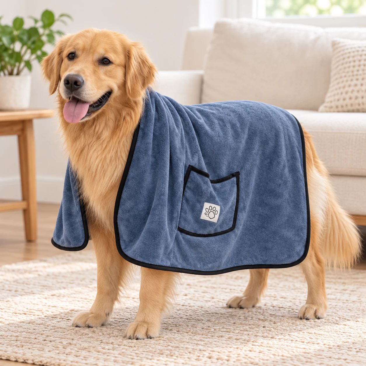 Pet Drying Towel with Hand Pockets – 100 × 50 cm – lifestyle view