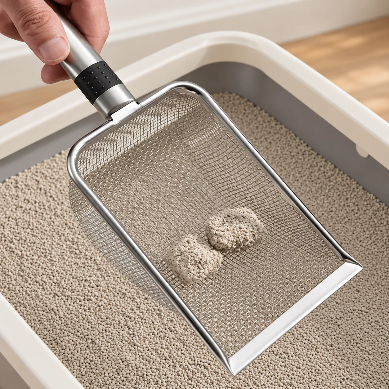 Stainless Steel Cat Litter Scoop – lifestyle view