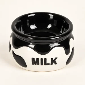 Tilted Ceramic Pet Bowl – Milk Design – product view