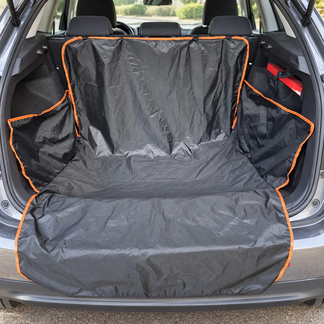 Dog Car Boot Liner – Black with Orange Trim – lifestyle view